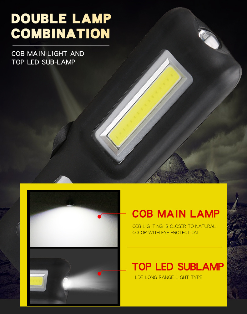 COB Rechargeable Work Light Magnetic Base Hanging Hook Super Bright Adjustable LED Work Light for Car Repair