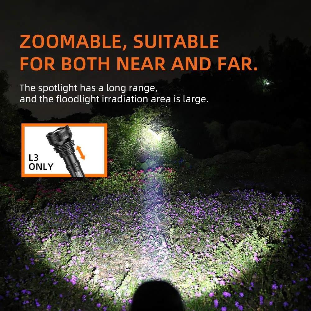 36W Powerful High Lumen Flashlight Long Distance  Long Runtime Zoomable Flashlight