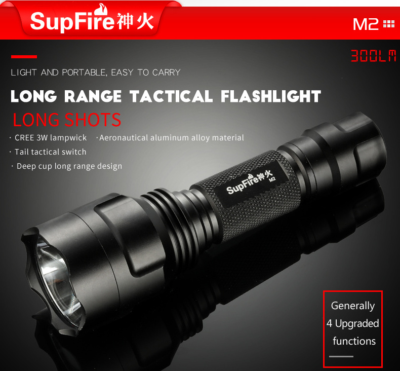 Supfire  torch light XPE hunting flashlight rechargeable 18650 battery led torch flashlight  flashlights