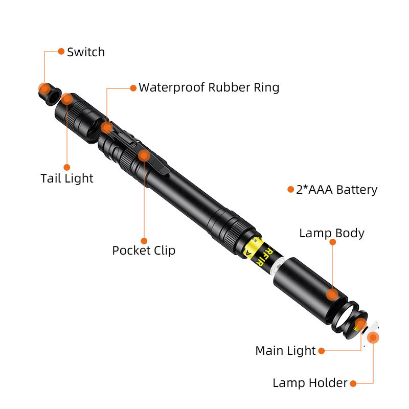 LED Pocket Pen Light mini Flashlight dry battery edc  flashlight with Clip  for Inspection  Work repair