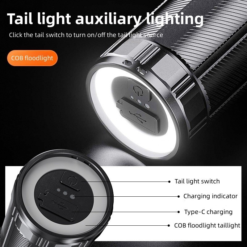 Customized Professional Aluminum Alloy Appearance Powerful Torch Led Zoom Flashlight With Tail Rope