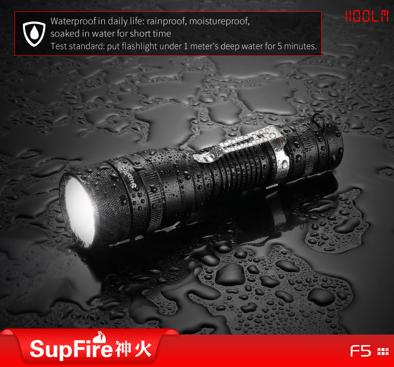 Supfire china factory high power 10W 1100lumens Zoomable Led Flashlight 5 Modes With Belt Clip camping led flashlight