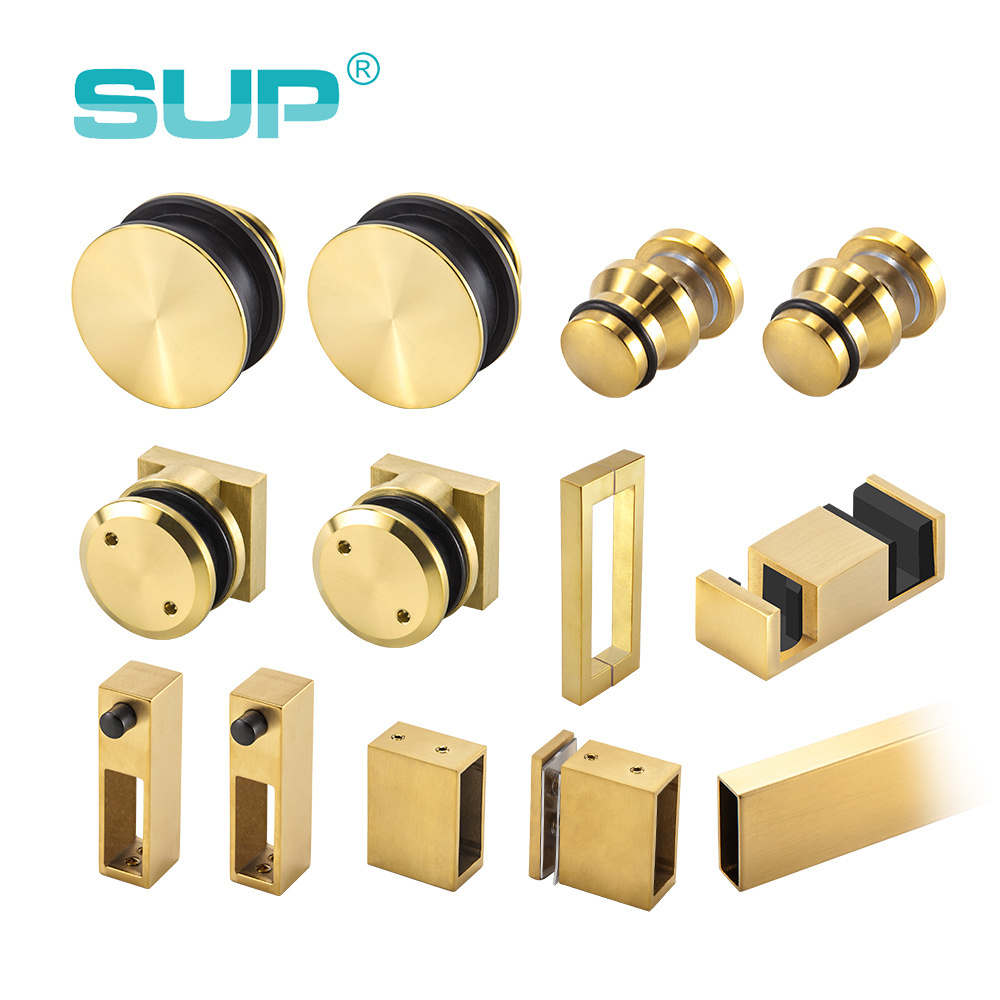 durability and performance America style brushed gold 15 X 40 mm stainless steel shower sliding door hardware kit