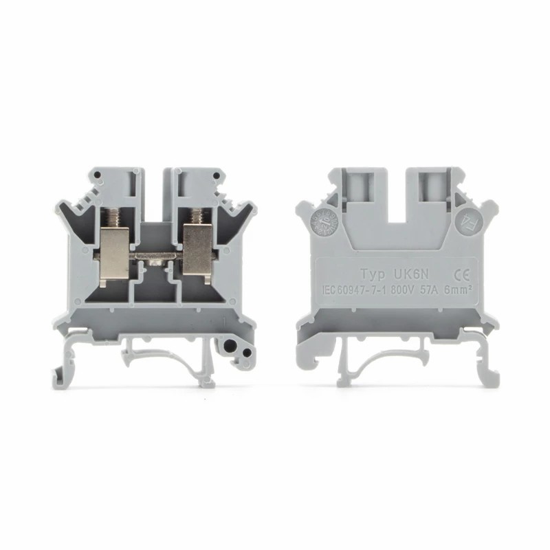 Electrical Connector Din Rail Uk-6n Connect Terminal Block 57a 800v  0.2-6 Wire Range Fuse Terminal Block Connector