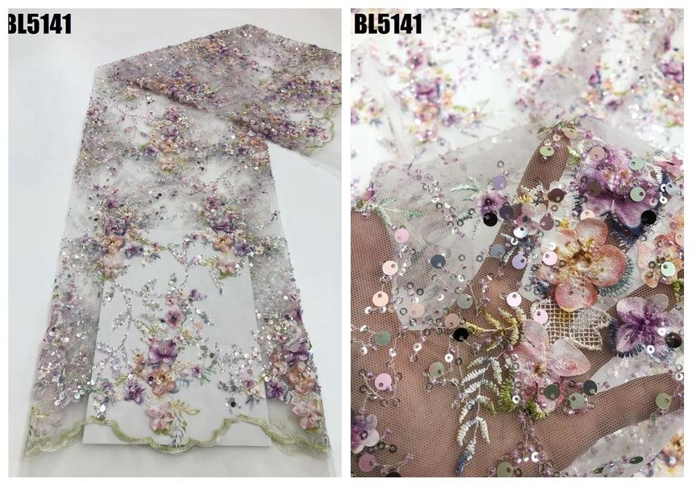 Latest George silk flower lace with sequins and beads bridal lace fabric with assort of stones women dress for party and wedding