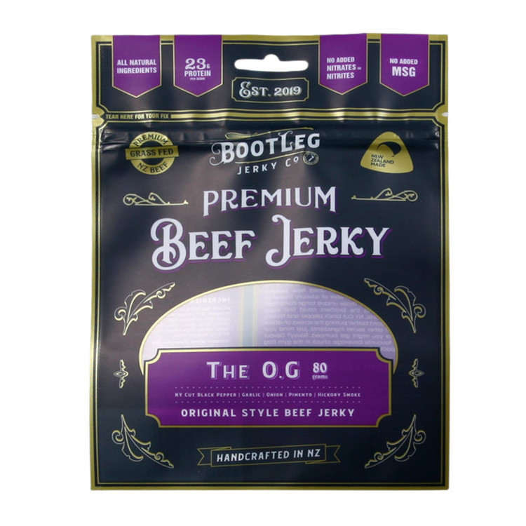 Food grade Digital packaging Custom mylar bags Heat seal Reseal pouch Matt Black flat foil pouches with zipper beef jerky bags