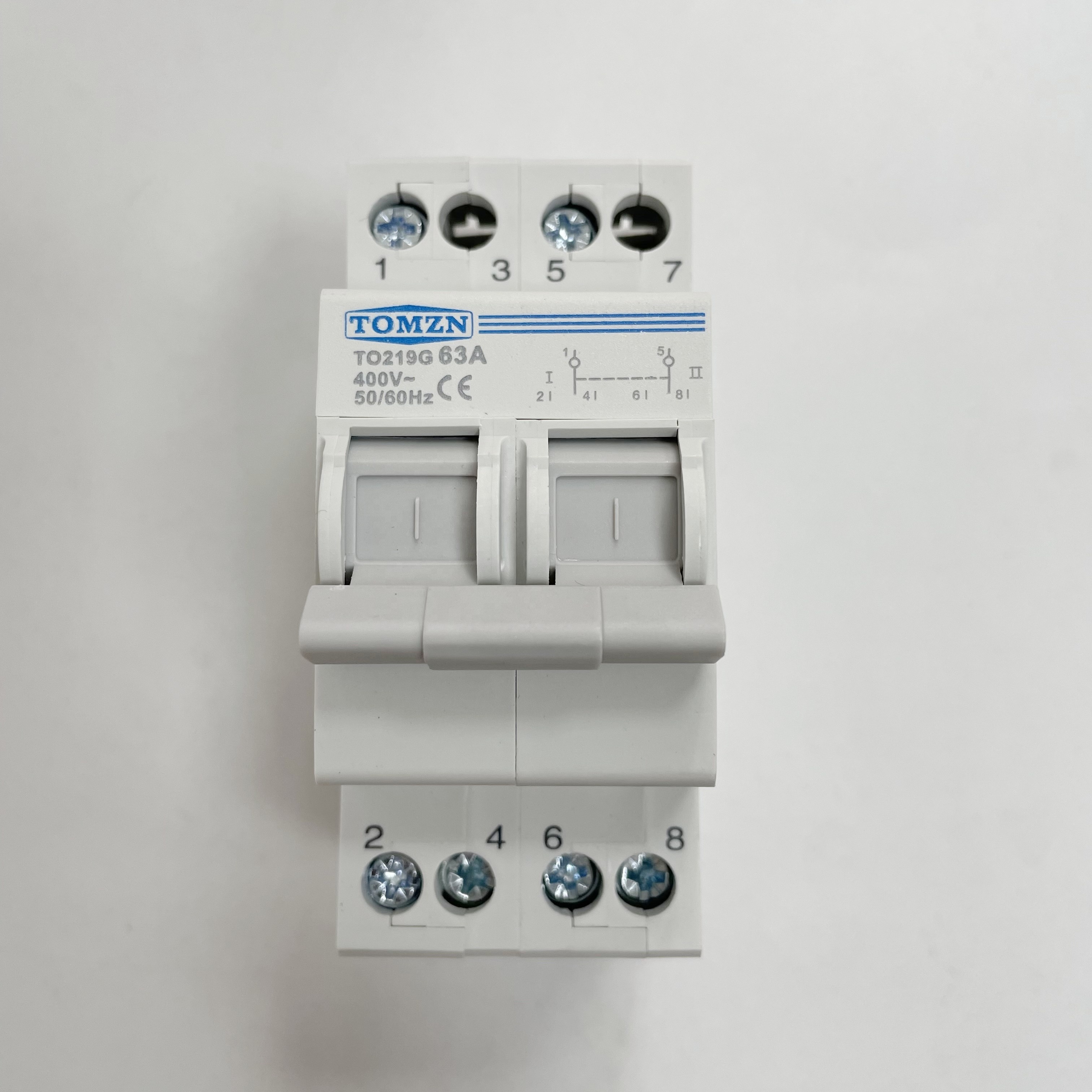 TOMZN Din Rail dual power Automatic MTS Manual Transfer Switch 2P 2poles 63A Modular Dual Power manual Changeover Switch