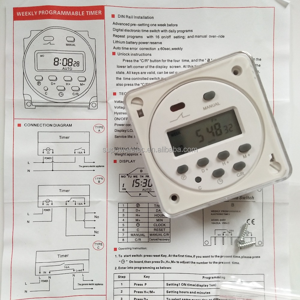 CN101A Time Switch 12V 24V With Rainproof Cover Weekly programmable digital Timer Relay 110V 220V