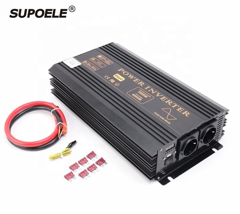 SUPOELE DC 12V 24V 48V To AC 120V 220V 50 60Hz LED Display Pure Sine Wave Power Inverter 3000w For Off Grid Solar Power System