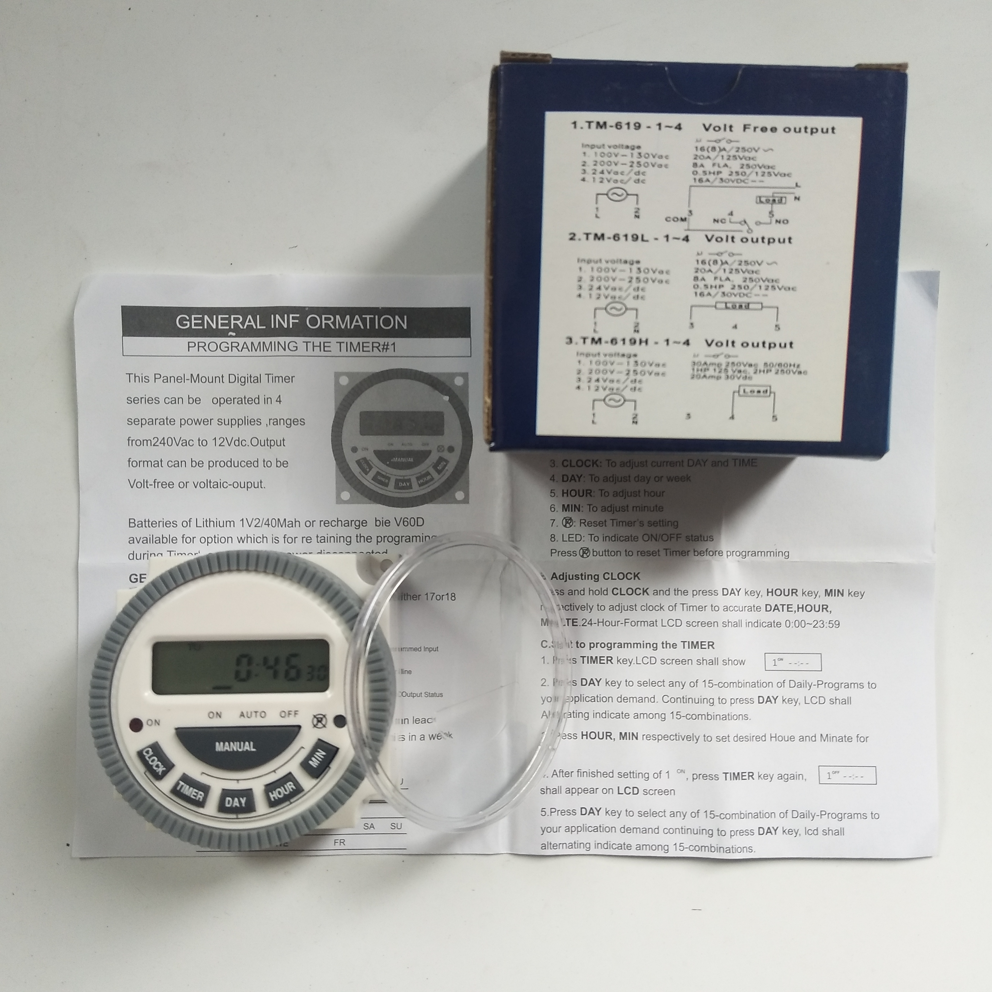 Frontier Type Weekly Programmable Digital Timer Switch TM619 30A 220V 110V 24V 12V