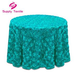 100% Polyester Satin Grandiose Rosette Round Turquoise Table Cloth For Banquet