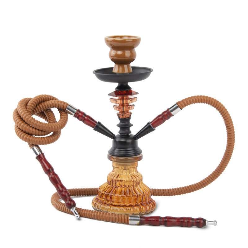 China Brown 2 Pipe Shisha Hookah Egypt Classic Chicha Smoke Glass Portable Shisha Hookah For Smoking