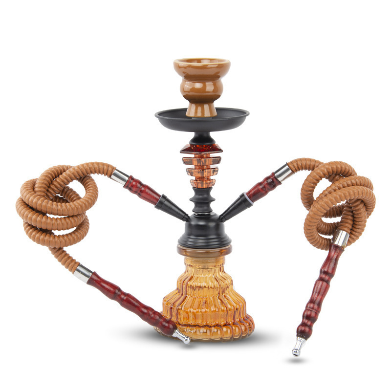 China Brown 2 Pipe Shisha Hookah Egypt Classic Chicha Smoke Glass Portable Shisha Hookah For Smoking