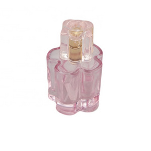 Pink Flower Color Round Square Shape  50ml  Wholesale Glass Perfume Spray Bottle with Flower Shape Lid