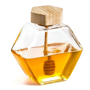 180ML 220Ml 380Ml Honey Glass Jar Hexagonal Honey Glass Jar With Dipper Bee Mini Honey Pot