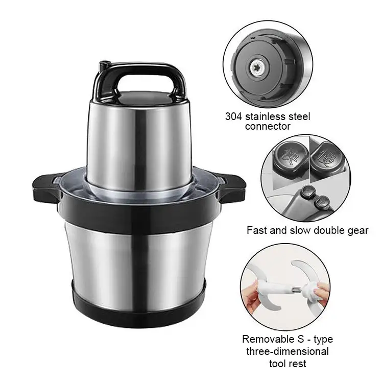 6L 220V Stainless Steel 6 Blades Electric Garlic Onion Food Grinder Glass  SUS bowl Meat Grinder Vegetable Food Chopper