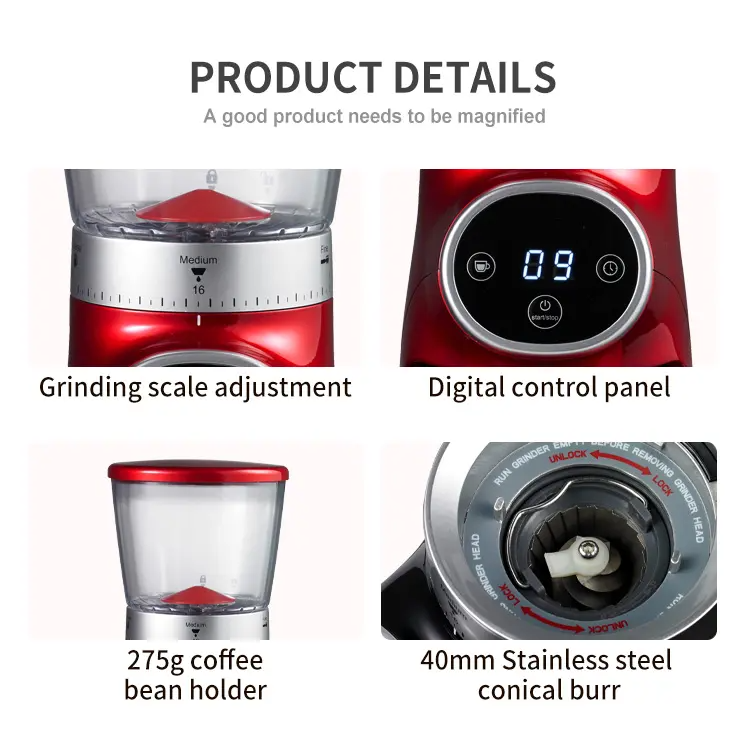 Conical Burr Coffee Grinder with 31 Grind Settings Digital Cone Mill Coffee Bean Powder Maker