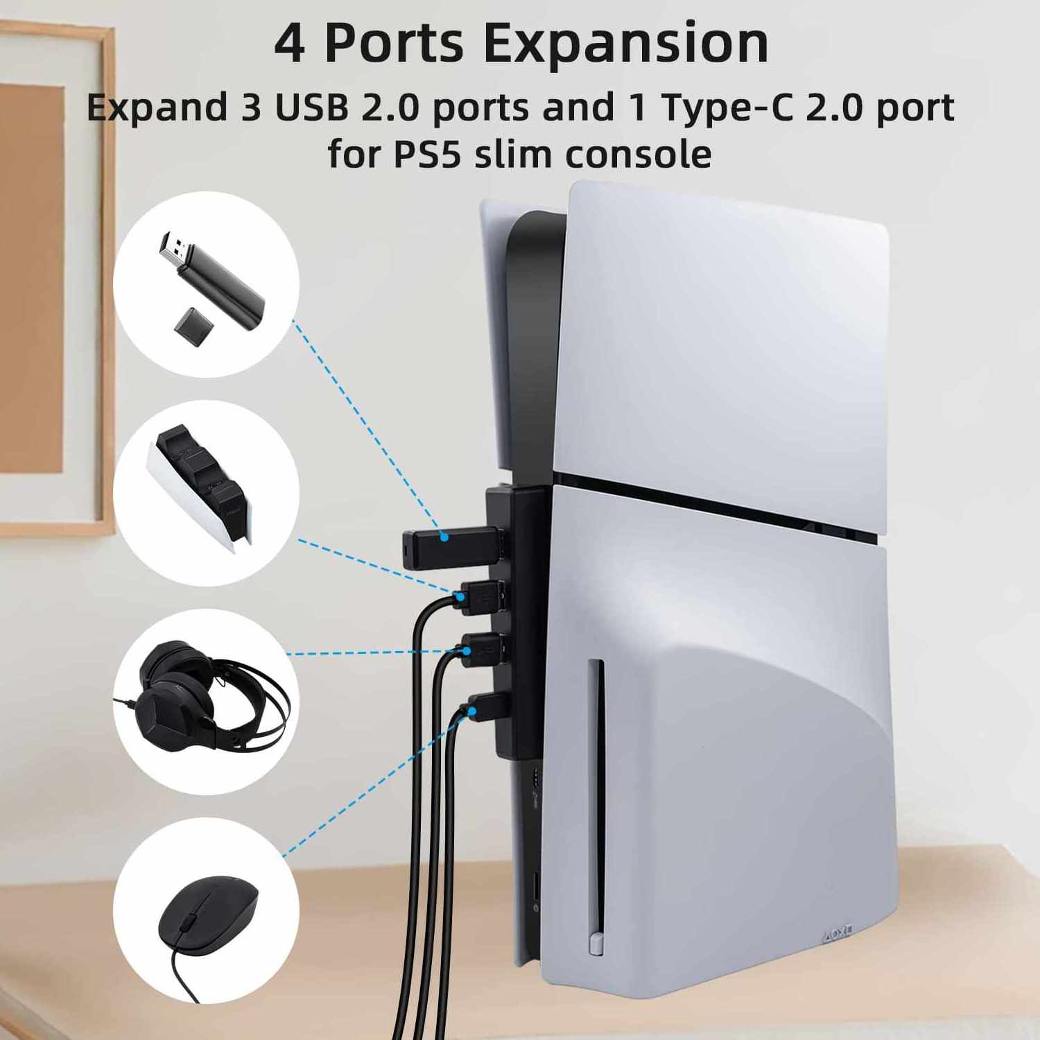 DOBE 4 Ports USB Hub for PS5 Slim Disc console Digital Edition Cable Adapter For PS5 support Power Port Transmission Port