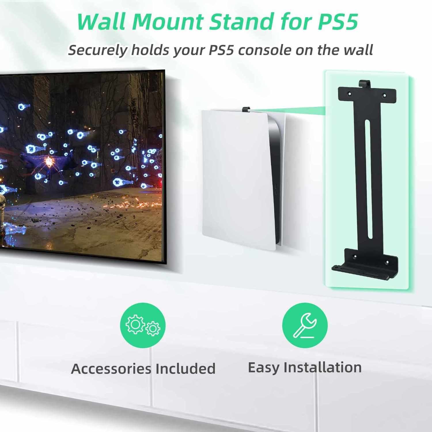 Vertical Steel Secure Wall Mount Stand for PS5 Iron Stable Display Bracket Holder for PlayStation 5 Game Console Cooling Hooks