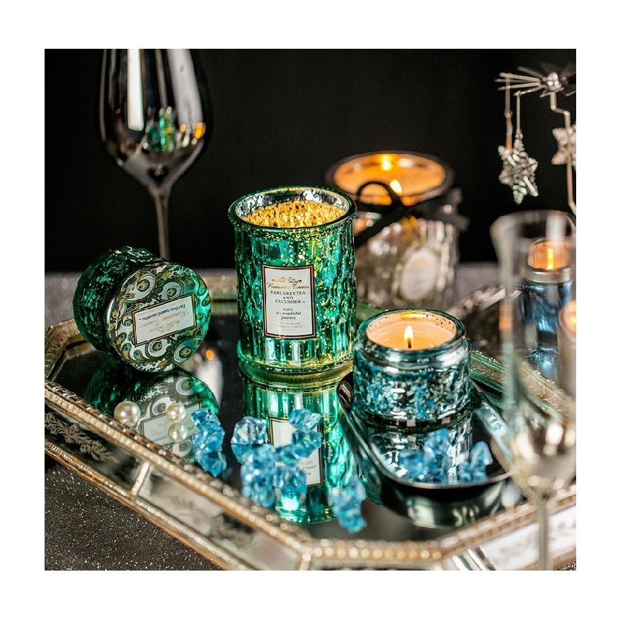 Aroma Candle Tin Lid Decorative Sparkling Glass Jar Luxury Scented Candle Soy Wax Candles For Wedding Gift Home Decoration