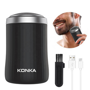 KONKA Black Mini Portable Electric Shaver Single Blade Waterproof Low-Noise USB Washable Pocket Shavers for men