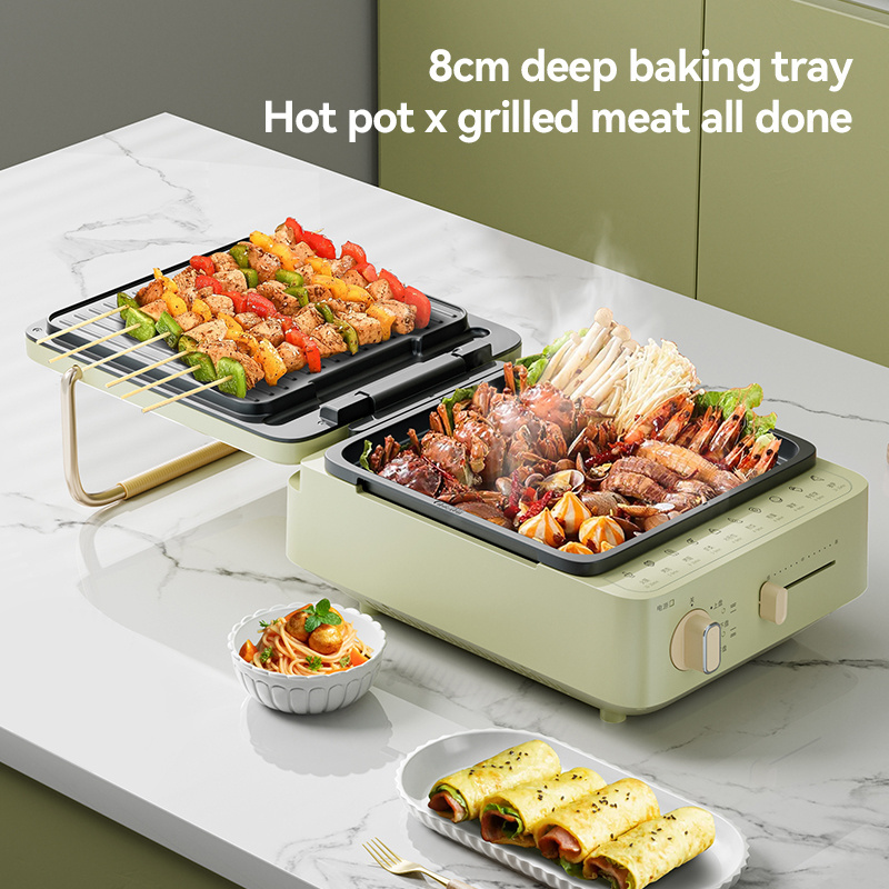 New model electric skillet removable 2-in-1 electric party bbq pan hotpot