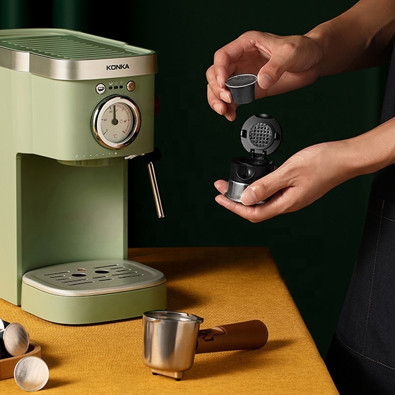 KONKA Italian semi-automatic capsule coffee machine household retro fancy milk bubble mini coffee powder dual purpose machine