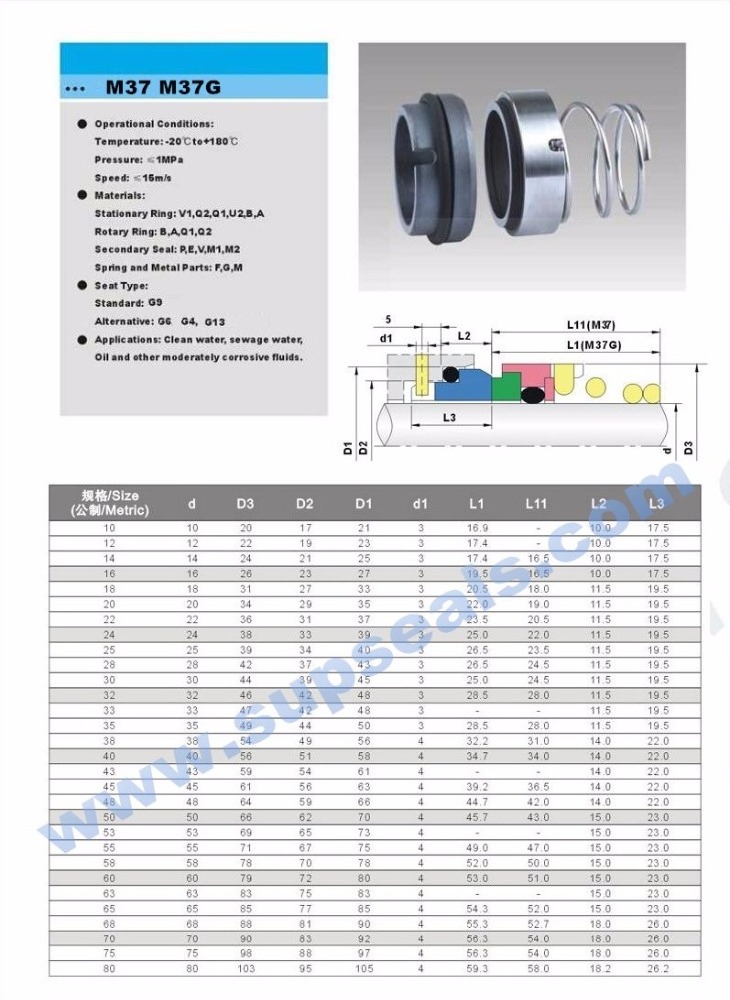 Manufacturer custom M37G 13mm water pump seal mechanical seal m32 m37 for hilge pump