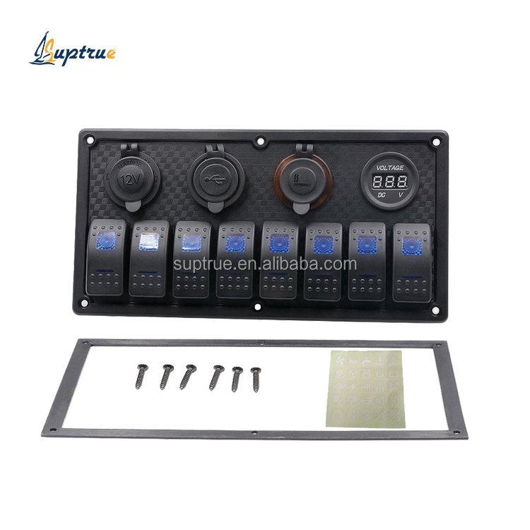 Marine 8 gang switch panel USB Charger Voltmeter 12V Rocker Switch Panel