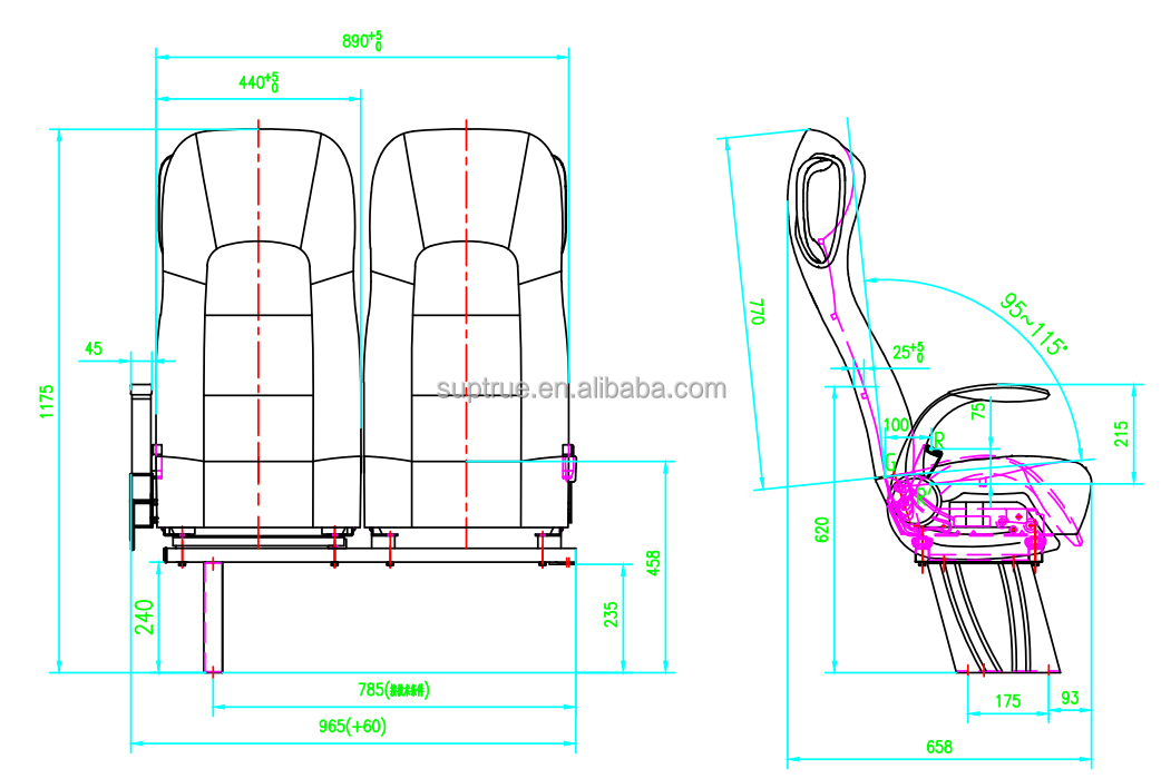 Custom made leather fabric Luxury Coach Buses Seats For Sale