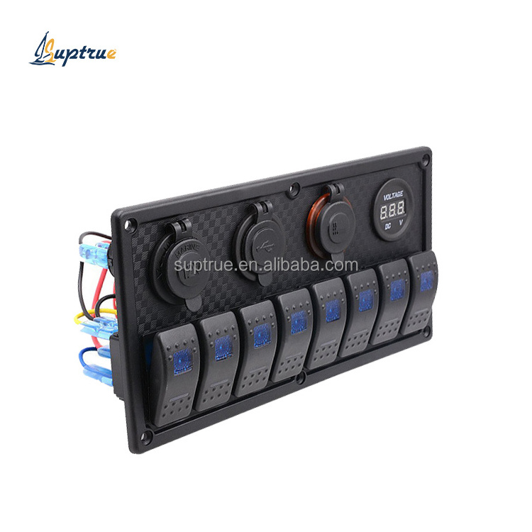 Marine 8 gang switch panel USB Charger Voltmeter 12V Rocker Switch Panel