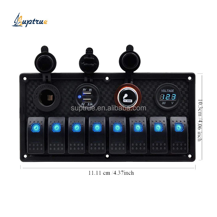 Marine 8 gang switch panel USB Charger Voltmeter 12V Rocker Switch Panel