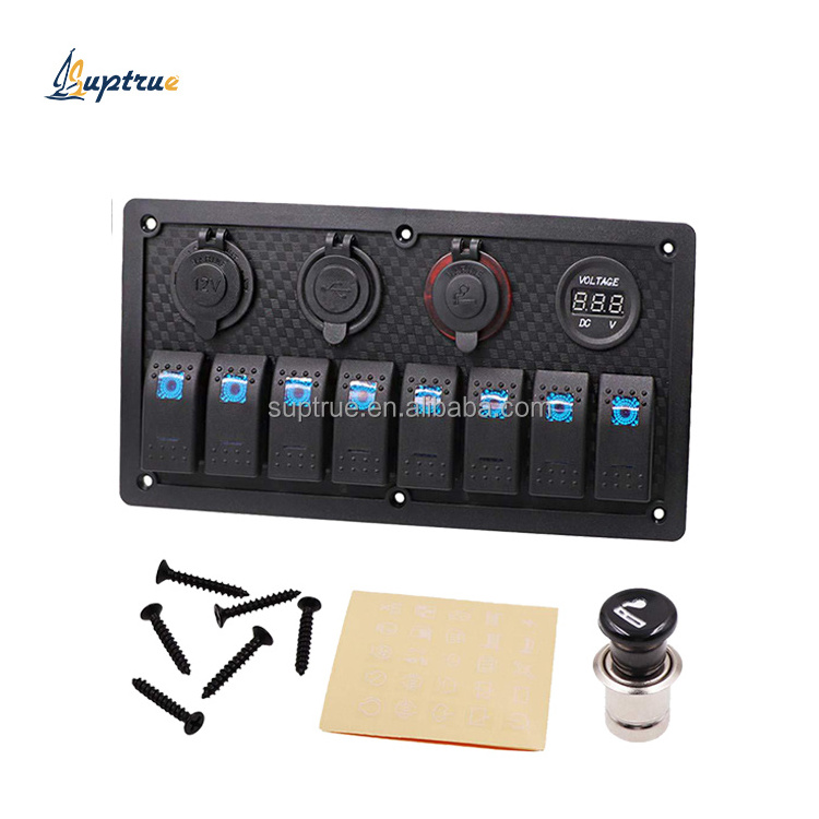 Marine 8 gang switch panel USB Charger Voltmeter 12V Rocker Switch Panel