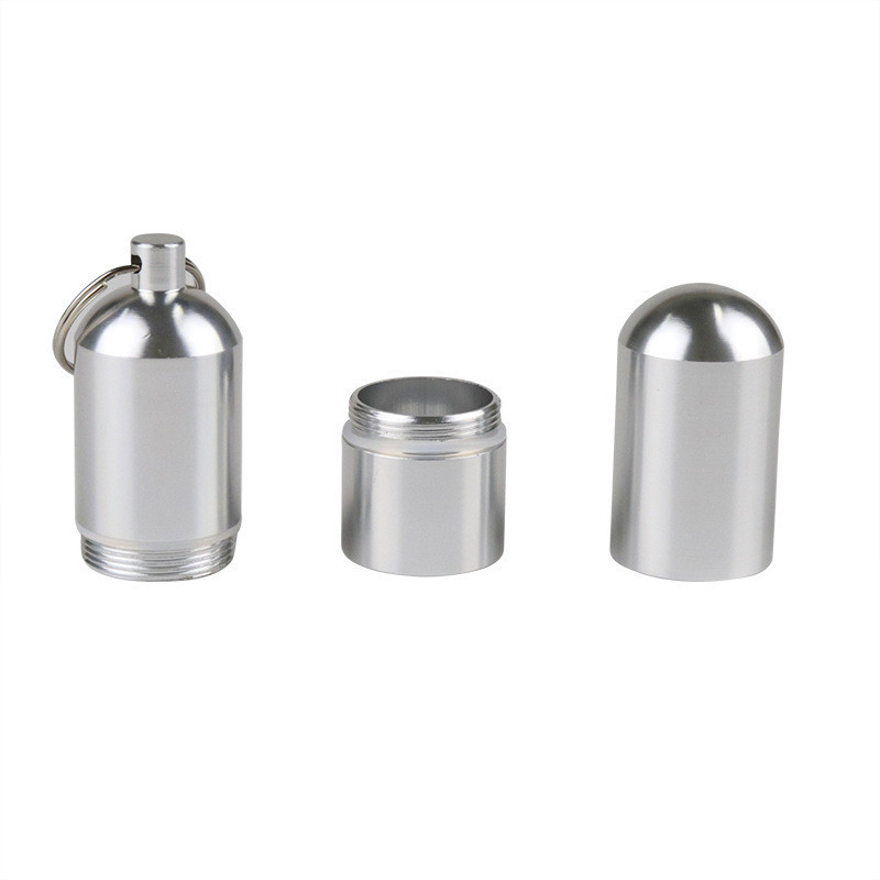 Silver Aluminum Alloy Waterproof Cigarette Case Pill Toothpick Capsule Holder with Keychain Mens Gift