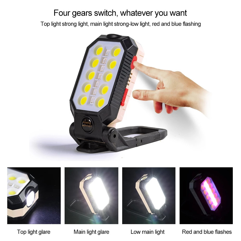 Emergency Car Repairing Led Work Light 4 Modes Rechargeable Waterproof Led Flashlight with Magnetic Base & Hanging Hook