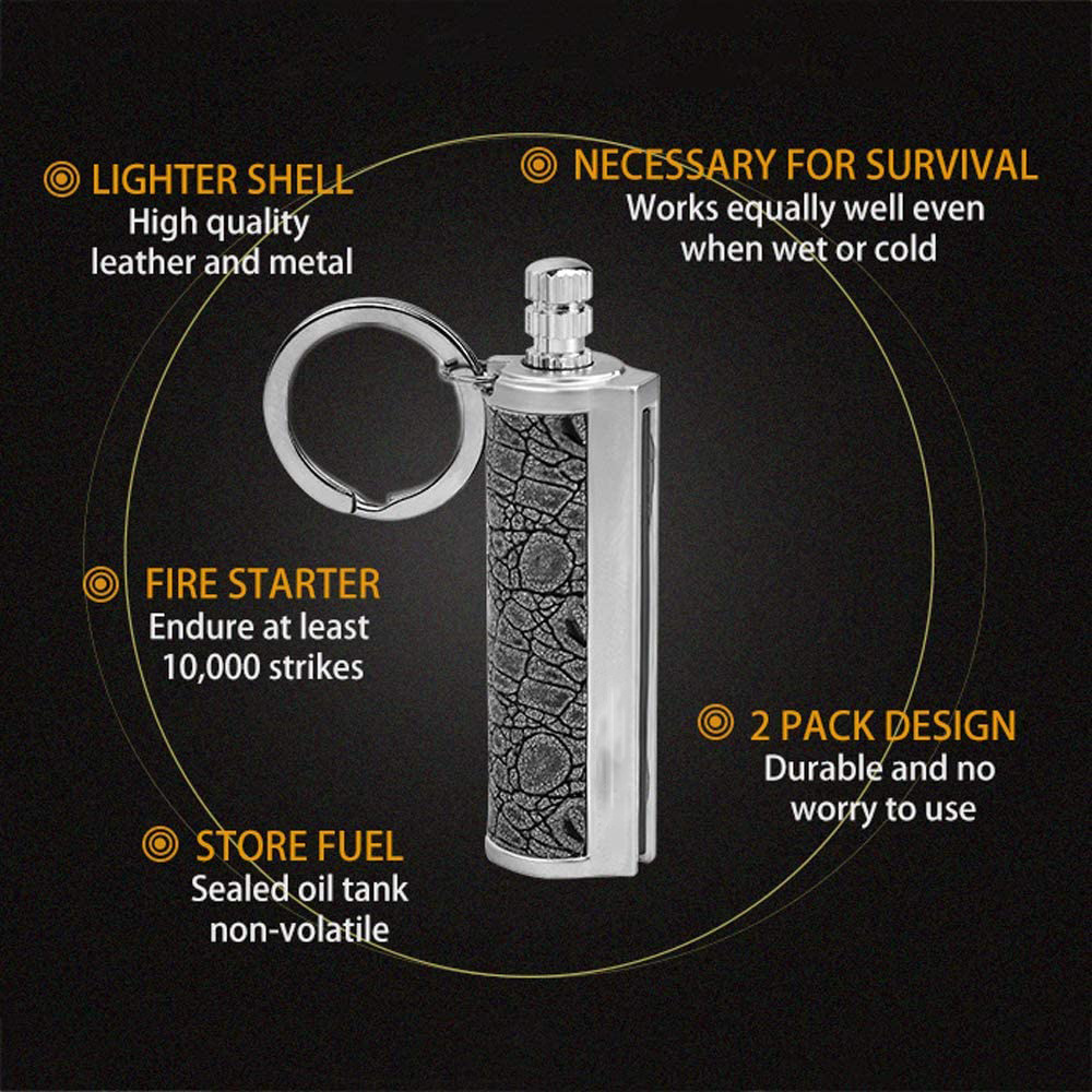 Keychain Flint Metal Matchstick Fire Starter Kerosene Refillable Lighter Permanent Match