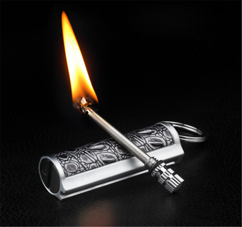 Keychain Flint Metal Matchstick Fire Starter Kerosene Refillable Lighter Permanent Match