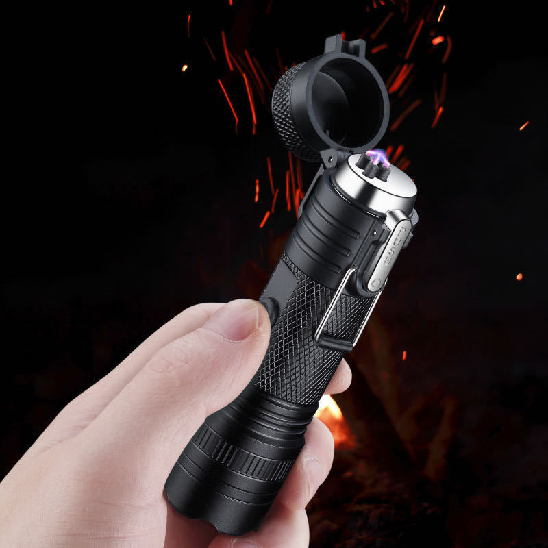 Outdoor EDC Gear USB Rechargeable Flashlight Lighter Waterproof Windproof Flameless Dual Arc Lighter