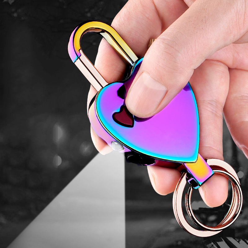 Heart-Shaped Permanent Matching Keychain Lighter with Flashlight for Emergency Survival Hiking Best Gifts