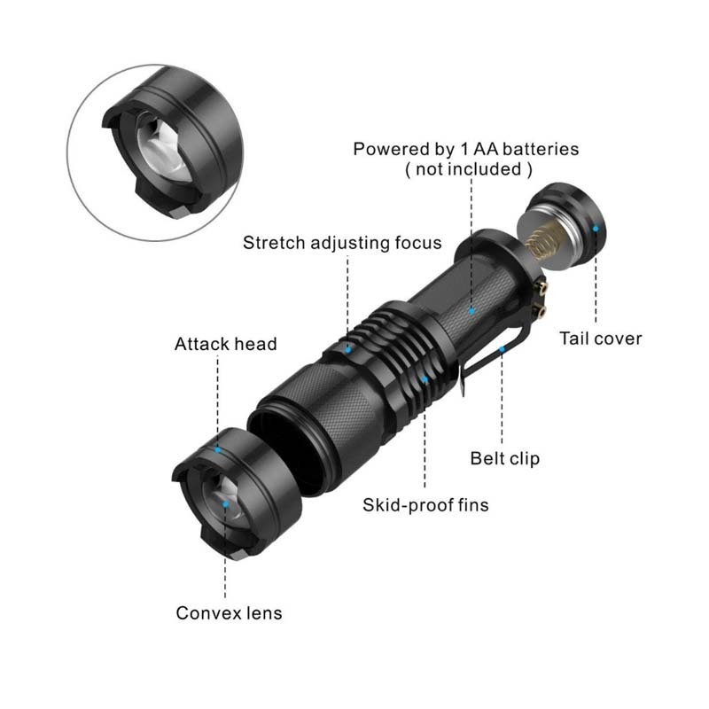 Mini LED flashlight SK68 portable EDC torch, emergency camping lantern use AA battery