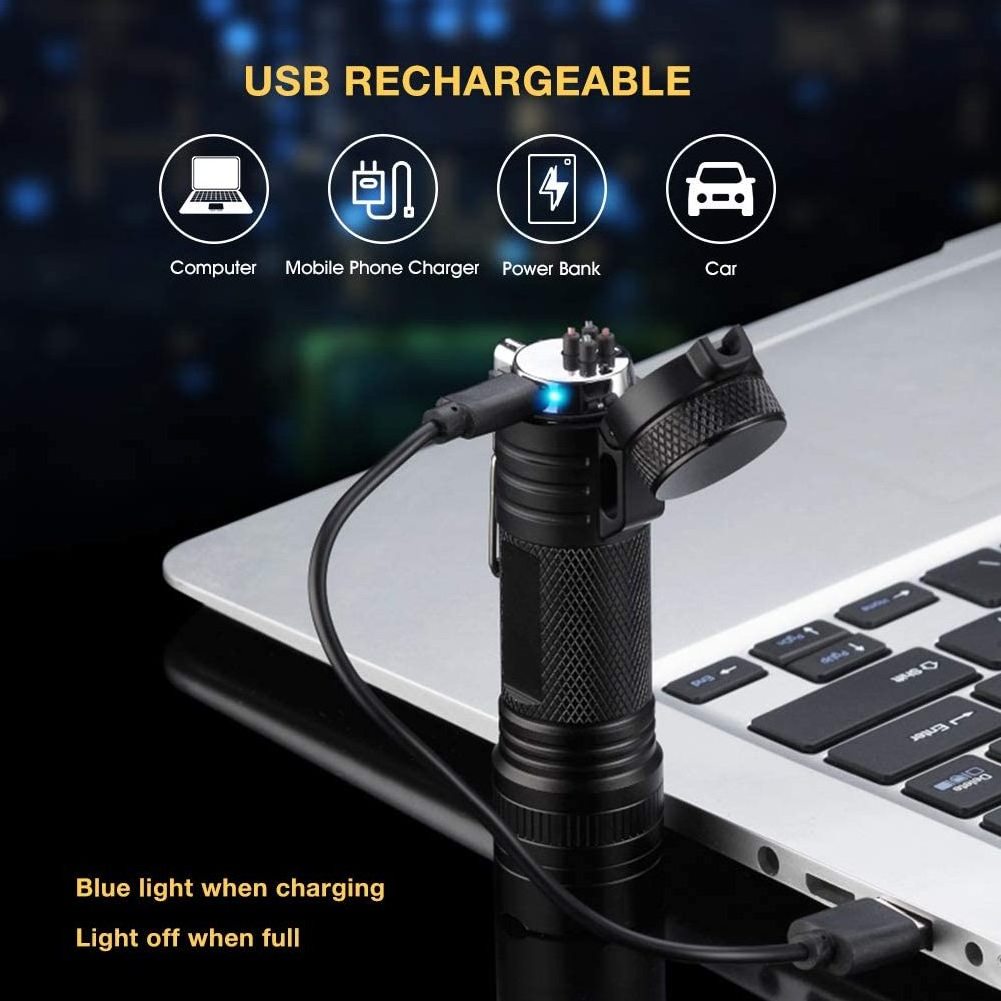 Outdoor EDC Gear USB Rechargeable Flashlight Lighter Waterproof Windproof Flameless Dual Arc Lighter