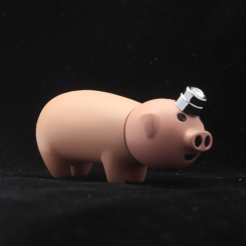 Mini Cute Pink Pig Shaped Double Fire Inflatable Flame Gas Cigarette Lighter