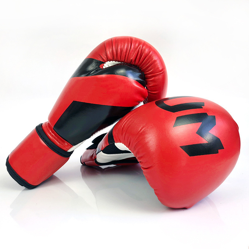 Fashion PU Leather Boxing Gloves for Training Martial Arts New Black Red OEM Logo Thai Color Material Adults People Origin Type