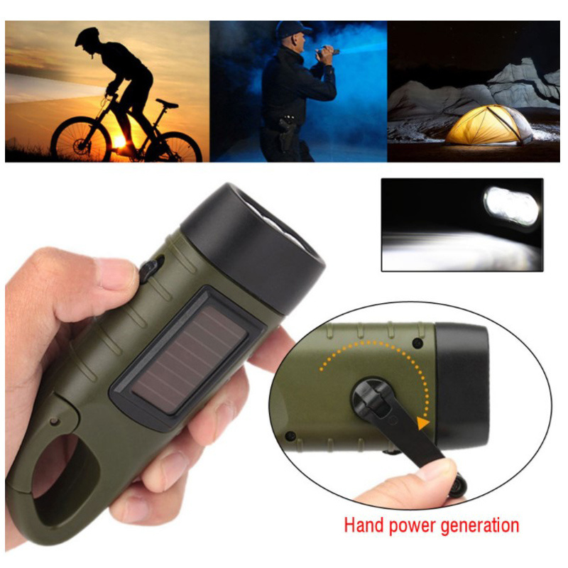 Outdoor LED camping emergency flashlight torch, mountaineering LED solar hand crank flashlight