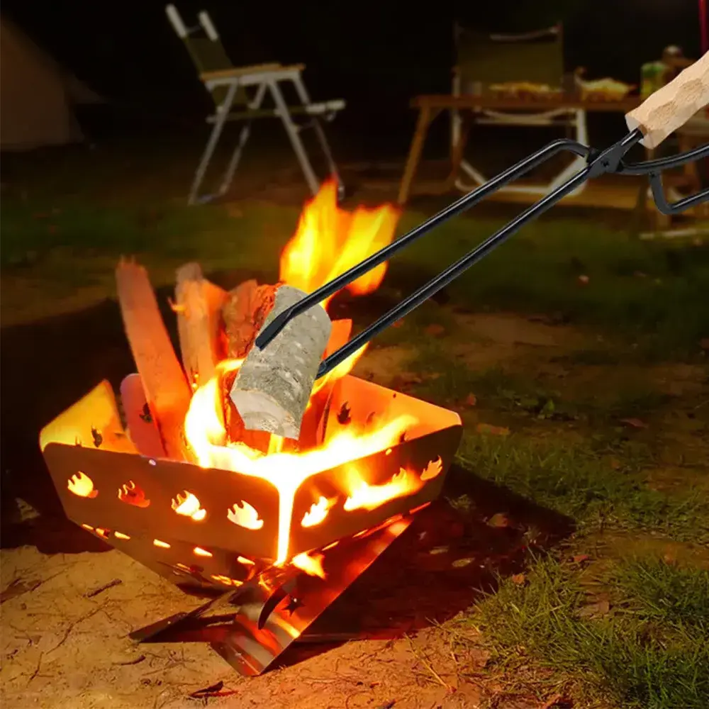 Anti-scalding charcoal clip fireplace BBQ tools, camping fire poker with spring