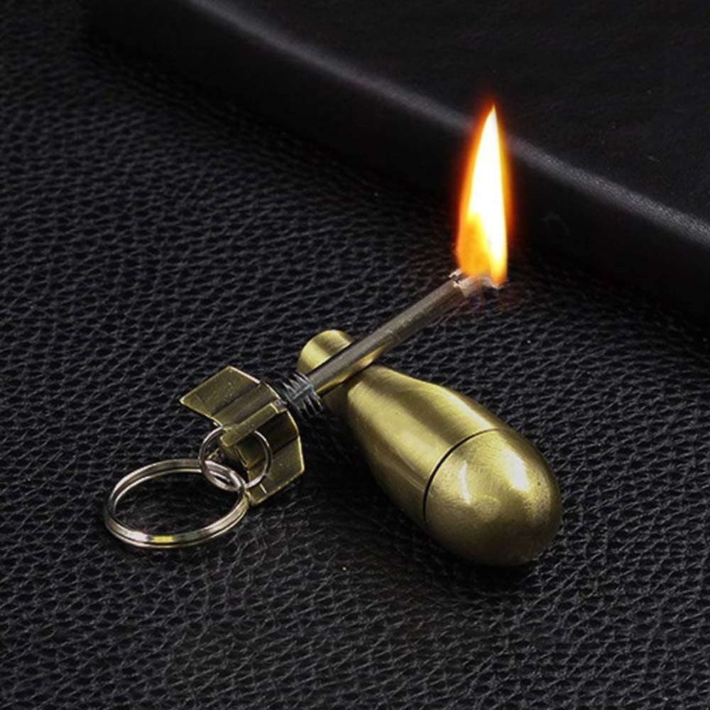 Keychain Matchstick Fire Starter Permanent Match Flint Metal Keychain Lighter Kerosene Refillable Lighter for Outdoor Camping