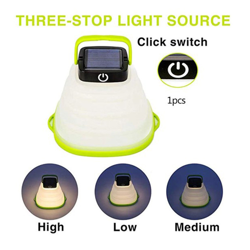 Waterproof outdoor LED silicone collapsible solar camping lantern