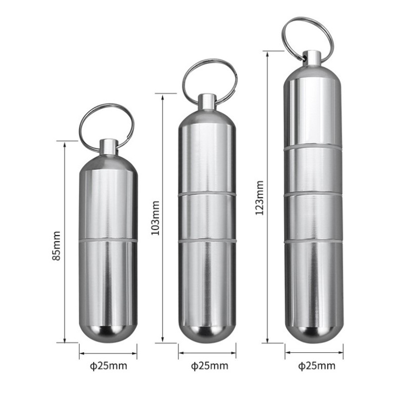 Silver Aluminum Alloy Waterproof Cigarette Case Pill Toothpick Capsule Holder with Keychain Mens Gift