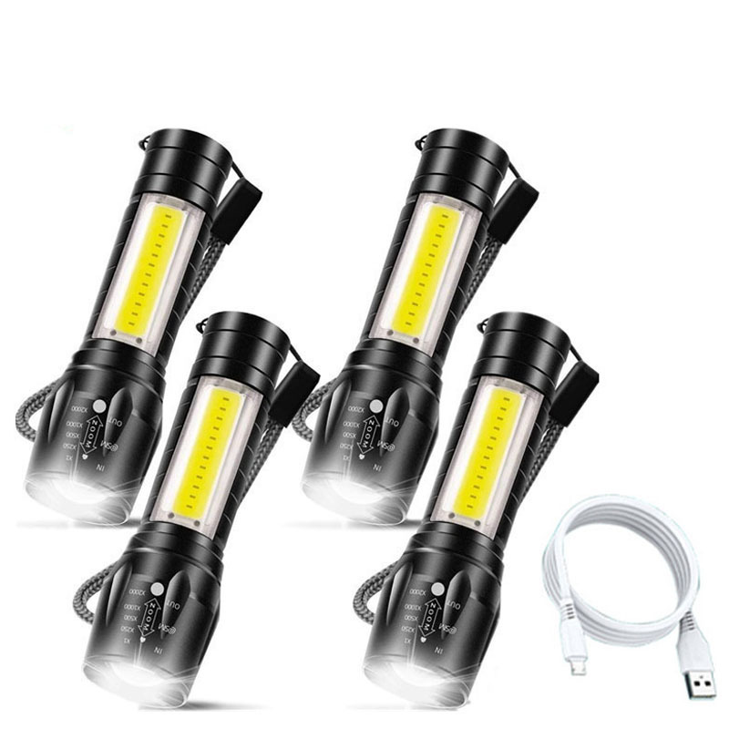 Zoomable 3 lighting modes mini torch, long range 8 COB side lights camping lantern