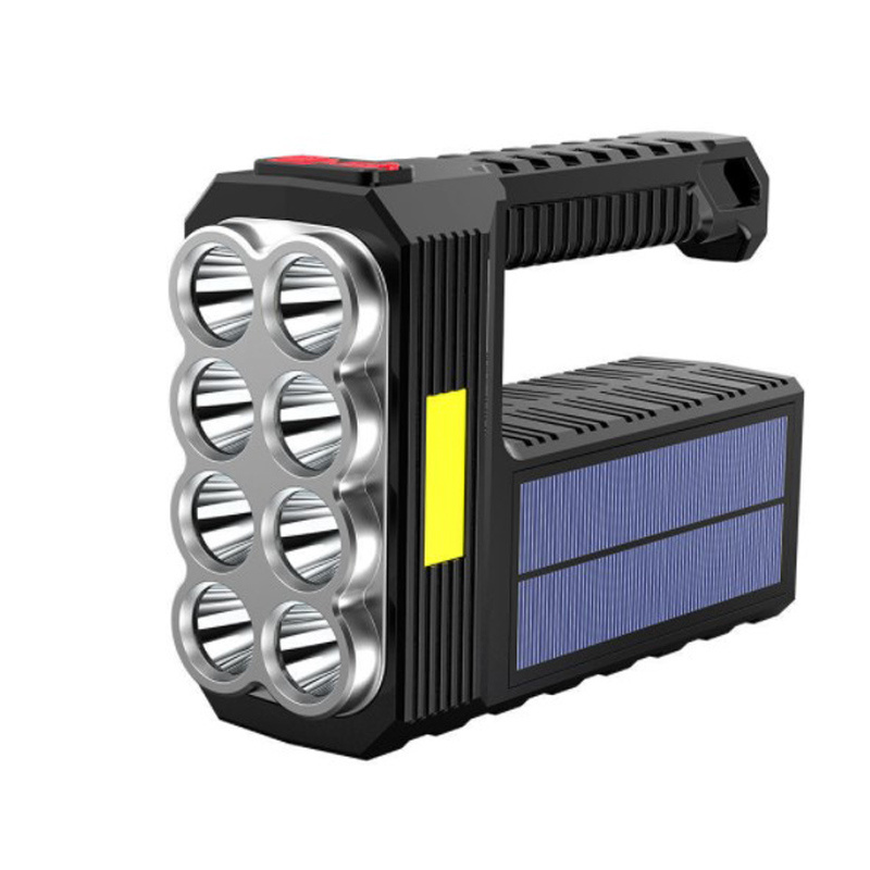 Multifunctional emergency solar powered flashlight, outdoor portable searchlight rechargeable spotlight